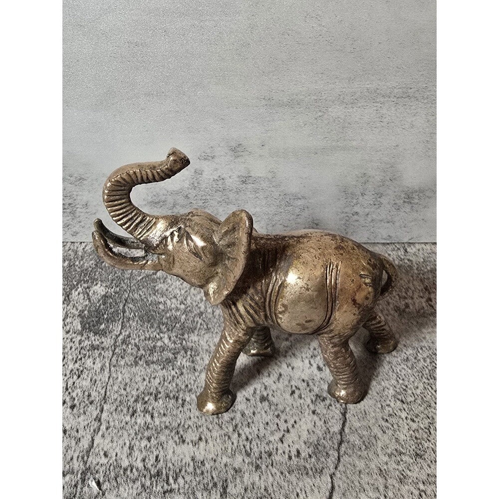 Vintage Solid Brass Elephant Trunk Up Figurine Figure 4.25” Tall Good Luck